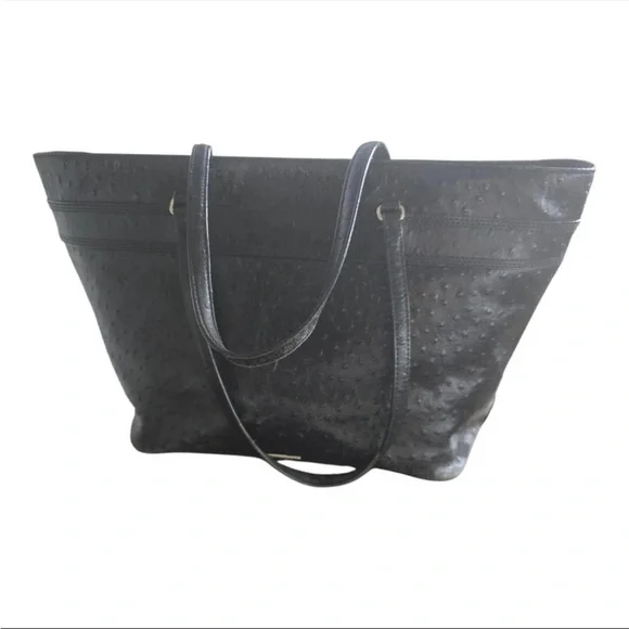 Kate Spade Ostrich Leather Travel Tote Handbag Women Black Pebbled Bow Large - Picture 3 of 16